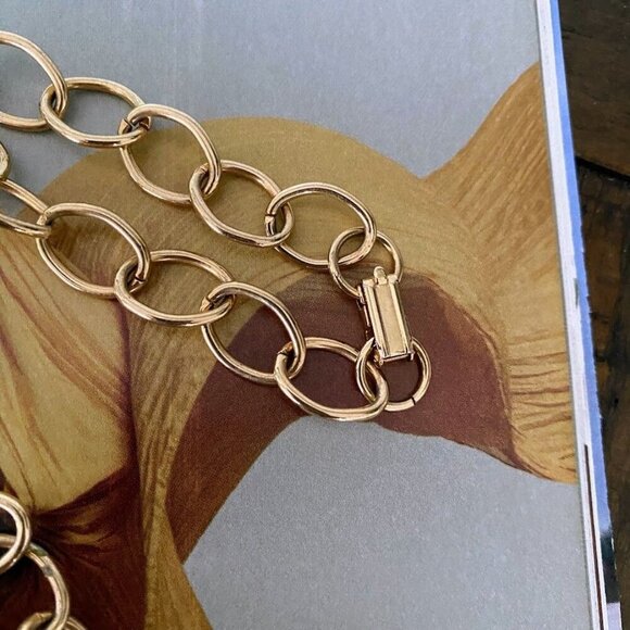 Vintage 70's Hammered Gold Spiral Chain Link Statement Necklace - Picture 4 of 6